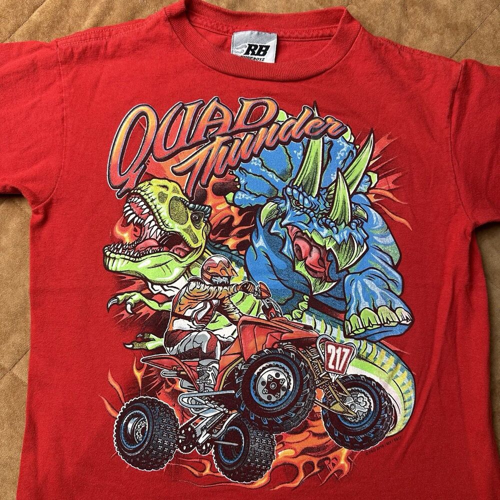 Vintage Y2K Rude Boyz T Shirt Dinosaur T Rex Triceratops 4 Wheeler Youth Size 7